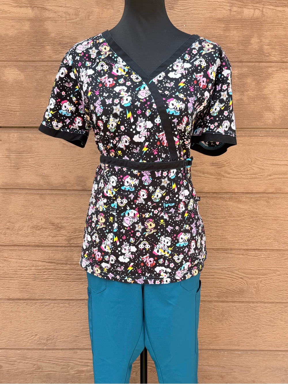 Koi Tokidoki Scrub Top and teal pants set